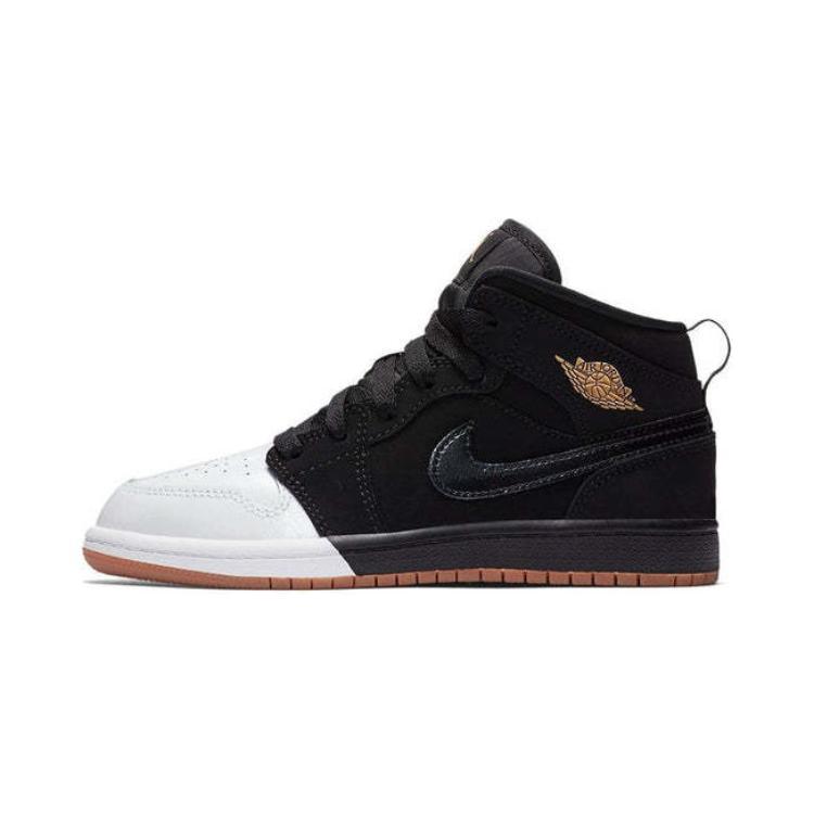Jordan Jordan Air Jordan 1 Mid 'Dipped Toe' Mid Top Children's Basketball Shoes Black White Gold Children Aged 3 7 Years Old