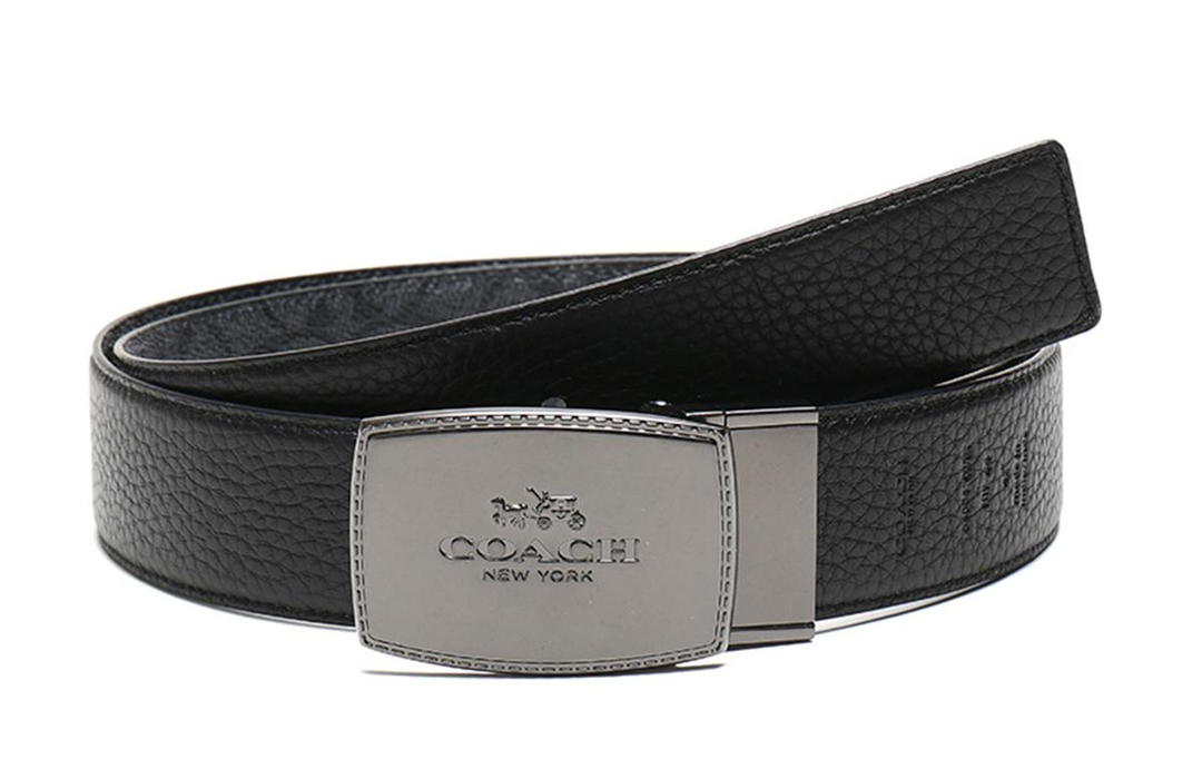 Coach Coach Canvas Leather Belts Men's Carbon Gray Black Width 3.7cm