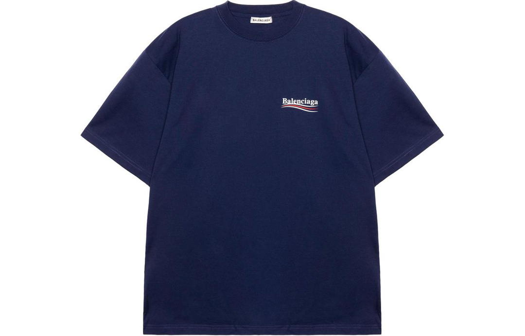 Balenciaga Balenciaga Drop Shoulder Sleeve T-Shirt Women's Dark Blue Loose Fit Style