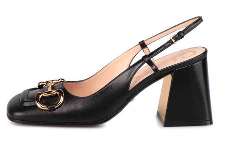 Gucci Gucci Horsebit 75mm Heeled Slingback Black Leather Women's