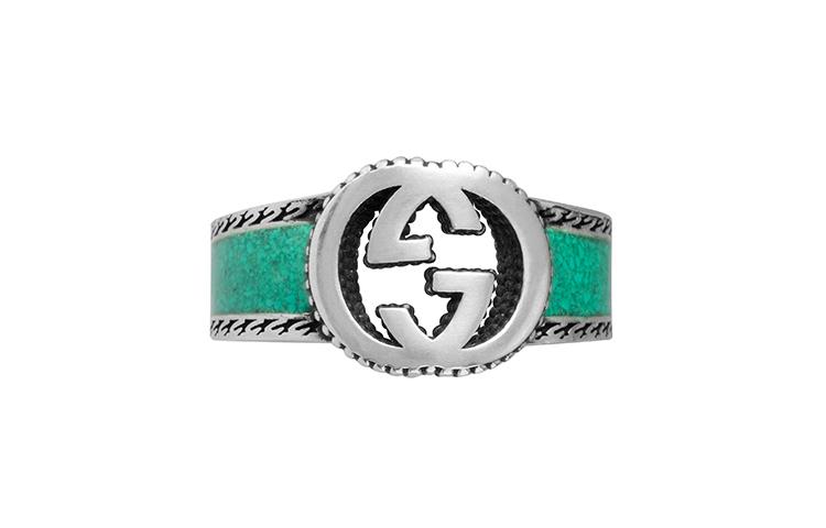 Gucci Gucci Ring With Interlocking G Textured Trim Silver