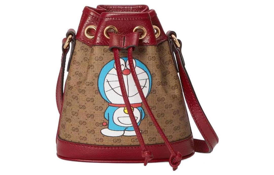 Gucci Gucci Doraemon Collaboration Canvas With Leather Bucket Bags Shoulder Bag Crossbody Bag Women's Red