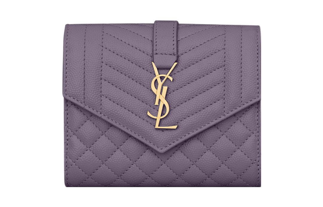 Saint Laurent Saint Laurent LE MONOGRAMME Grained Embossed Cow Leather Wallet Small Size Women's Purple