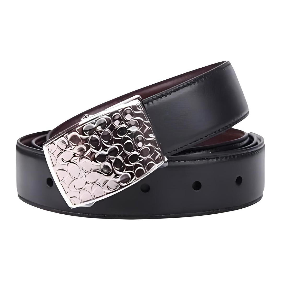 Coach Coach Dual Head Double-Sided Design Smooth Buckle Cow Leather Belts Men's Black Width: 3CM