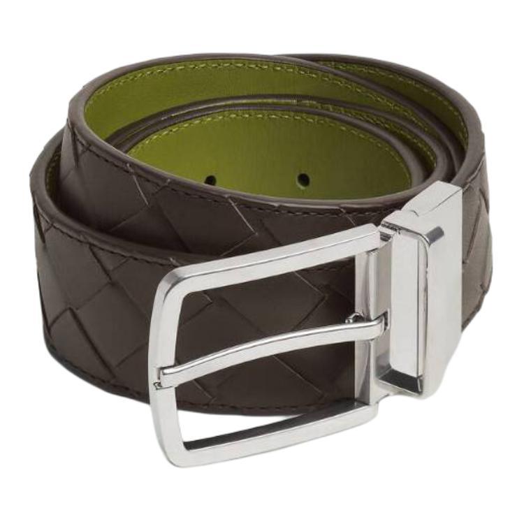 Bottega Veneta Bottega Veneta Calfskin Metal Leather Belts Men's Brown 3.5cm