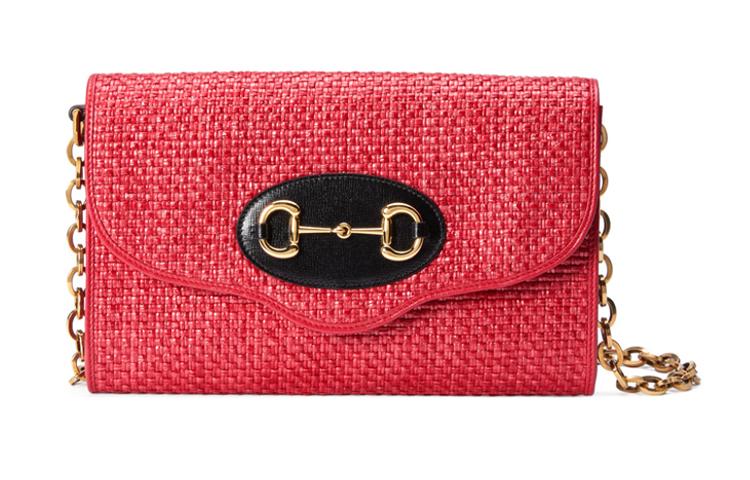Gucci Gucci Straw Woven With Leather Chain Bag Shoulder Bag Crossbody Bag Women's Pink