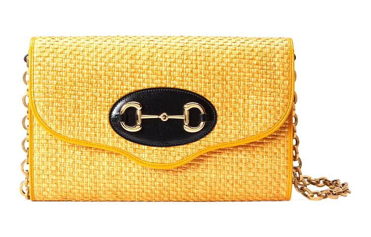 Gucci Gucci Fabric With Leather Crossbody Bag Shoulder Bag Women's Yellow
