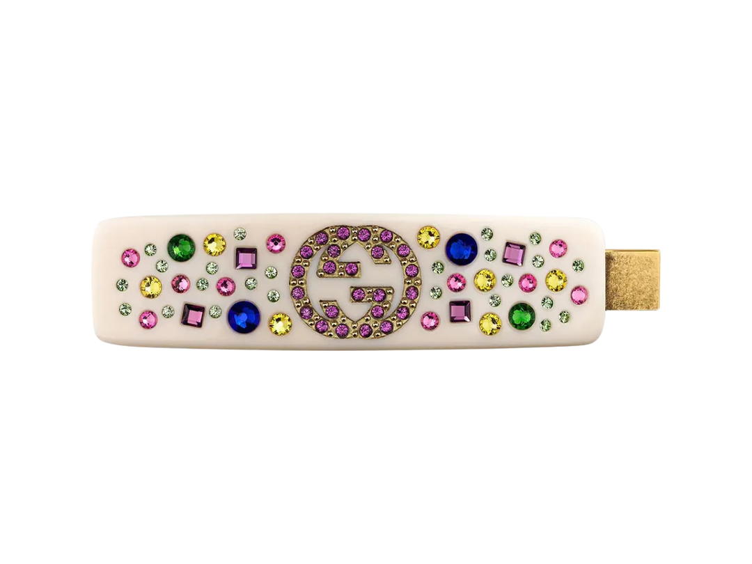 Gucci Gucci Crystal Hair Clip With Interlocking G Ivory
