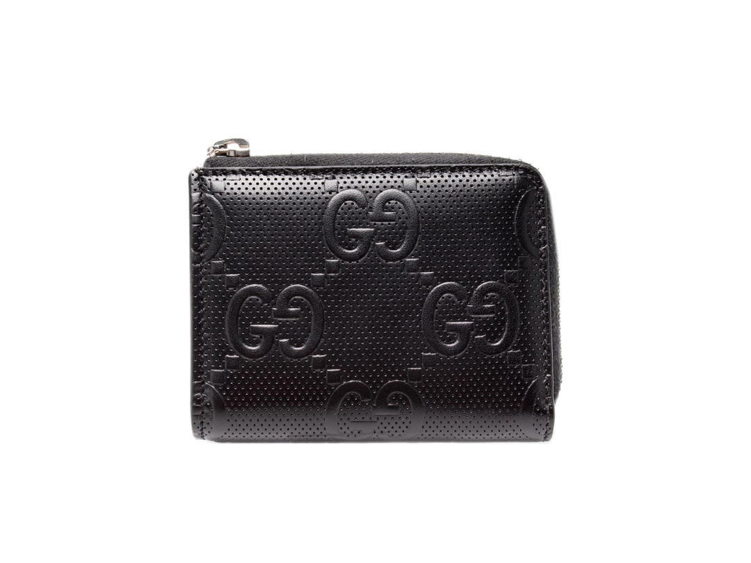 Gucci Gucci GG Embossed Perforated Leather Zip Card Case Black