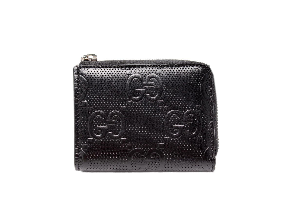 Gucci Gucci GG Embossed Perforated Leather Zip Card Case Black
