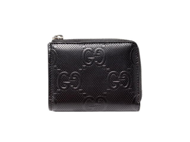 Gucci Gucci GG Embossed Perforated Leather Zip Card Case Black - view 1
