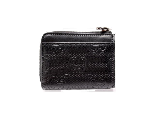 Gucci Gucci GG Embossed Perforated Leather Zip Card Case Black - view 2