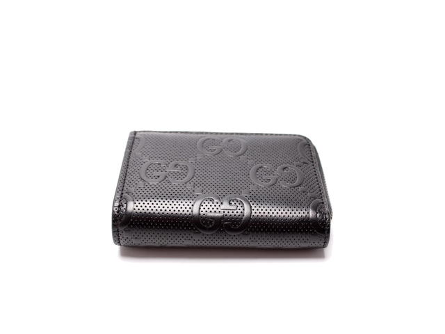 Gucci Gucci GG Embossed Perforated Leather Zip Card Case Black - view 3