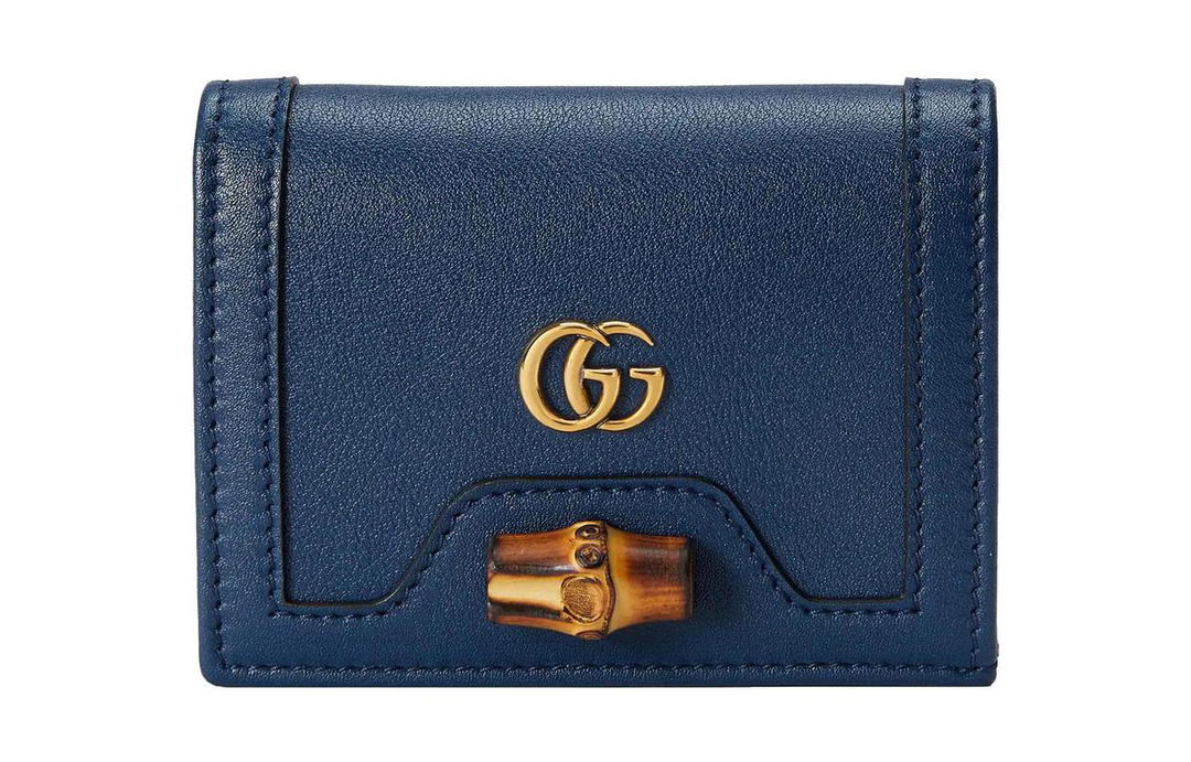 Gucci Gucci Leather Card Holder Wallet Women's Blue