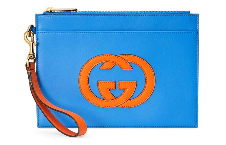 Gucci Gucci Leather Wristband Clutch Unisex Blue/Orange