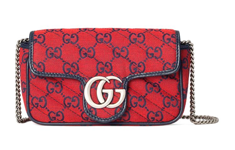 Gucci Gucci Canvas Leather Trim One Shoulder Canvas Bag Crossbody Bags Extra Mini Women's Red/Dark Blue