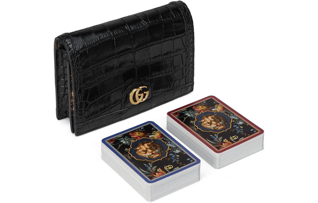 Gucci Gucci Crocodile Leather Poker Cards Set Storage Bag Unisex Black