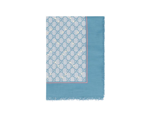 Gucci Gucci Jacquard Shawl With Frayed Edgeslight Blue Modal 81 Silk 19 - view 2