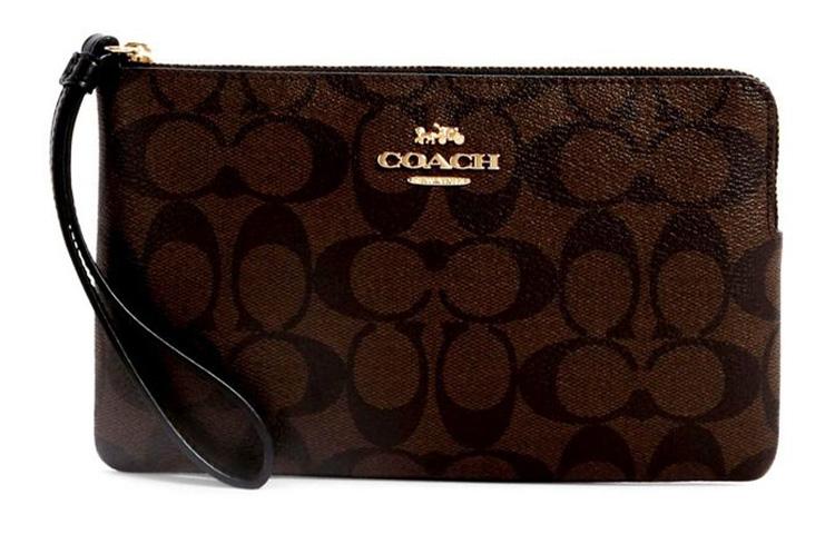 Coach Coach Corner Zip Canvas With Leather Mahjong Set Clutches Large Size Women's Black Brown