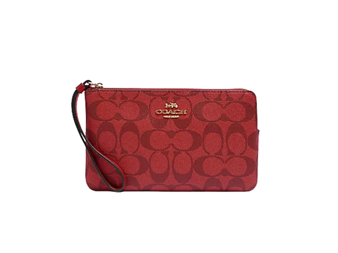 Coach Coach Large Corner Zip Wristlet In Signature Canvas Red