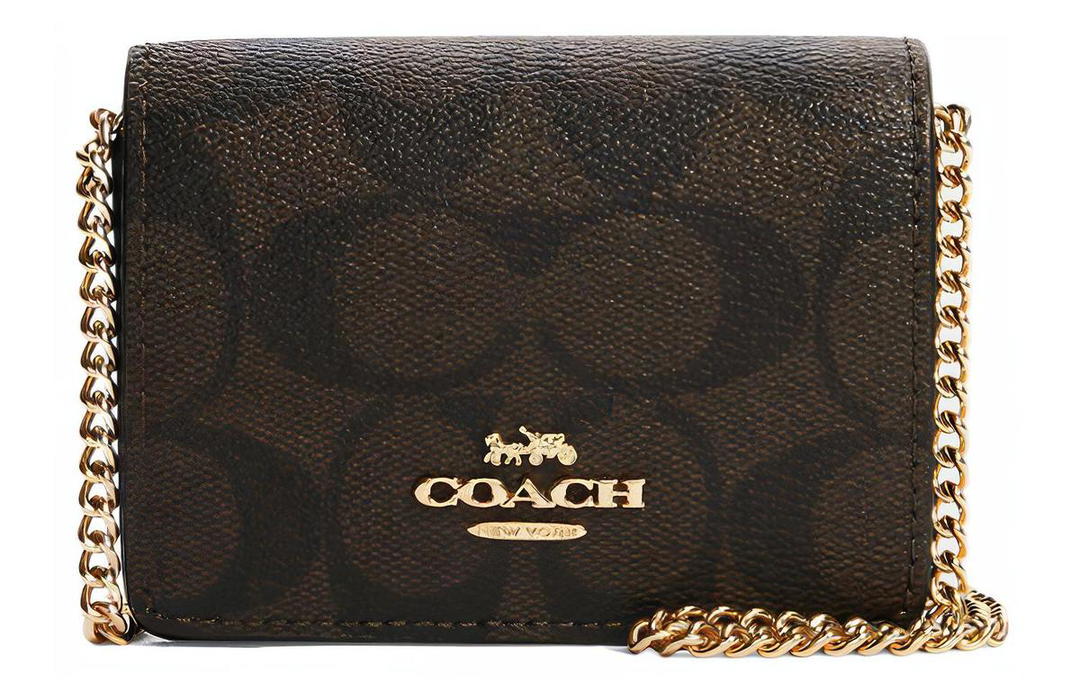 Coach Coach Chain Canvas With Leather Chain Wallet Shoulder Bag Crossbody Bag Mini Women's Dark Brown