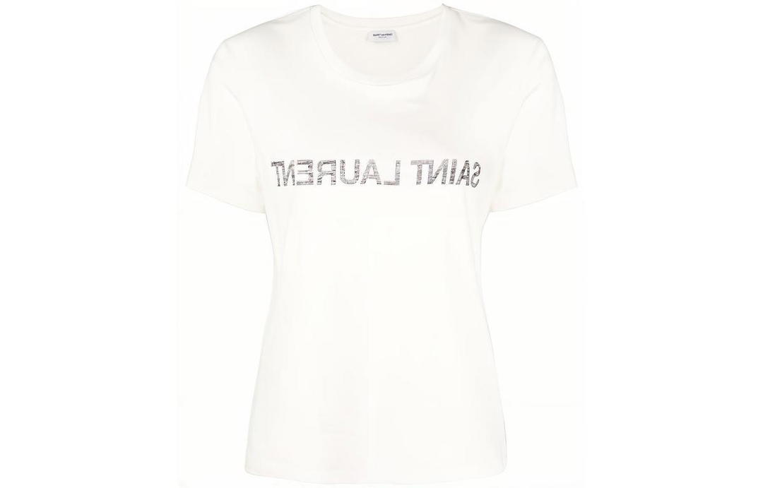 Saint Laurent SAINT LAURENT Reverse Logo T Shirt Natural