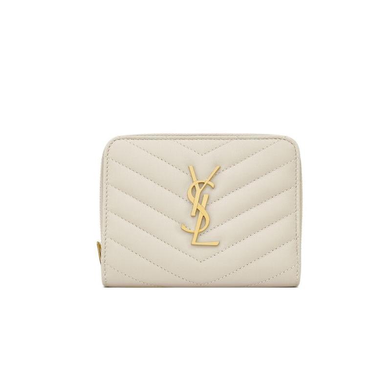 Saint Laurent Saint Laurent CASSANDRE Lambskin With Brass Accents Wallet Women's Ecru