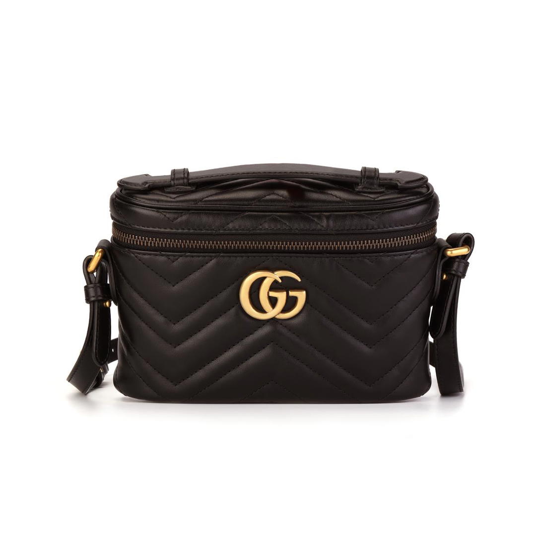 Gucci Gucci Marmont Quilted Leather Makeup Bag, Shoulder Bag, Handbag Medium Size Women's Black