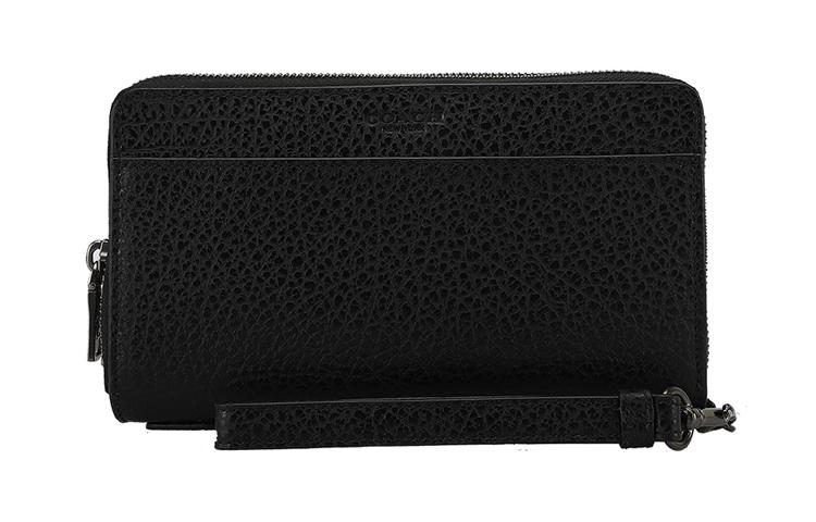 Coach Coach Double Zip Wallet Leather Handbag Wallet Large Size Men's Black