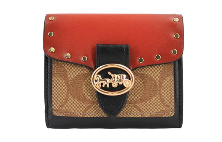 Coach Coach Georgie Monogram Canvas With Leather Clutch Coin Purse Wallet Women's Brown, Red, Black, Multicolor