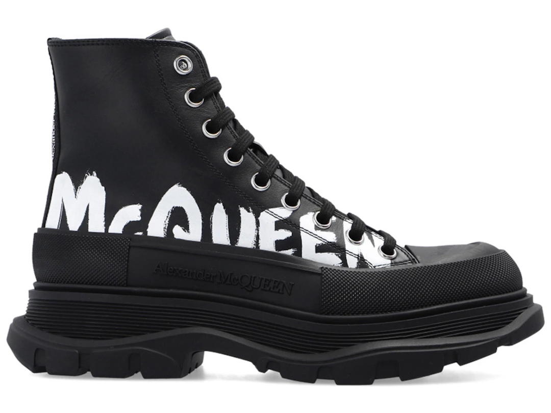 Alexander McQueen Alexander McQueen Tread Slick Boot Leather Graffiti Black White (Women's)