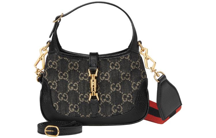 Gucci Gucci Jackie 1961 Canvas With Leather Trim Crescent Shoulder Bag Shoulder Bag Crossbody Bag Mini Women's Black