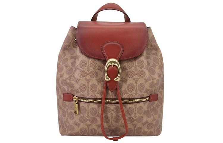 Coach Coach Evie Canvas With Leather Backpack Medium Size Women's Brown Monogram