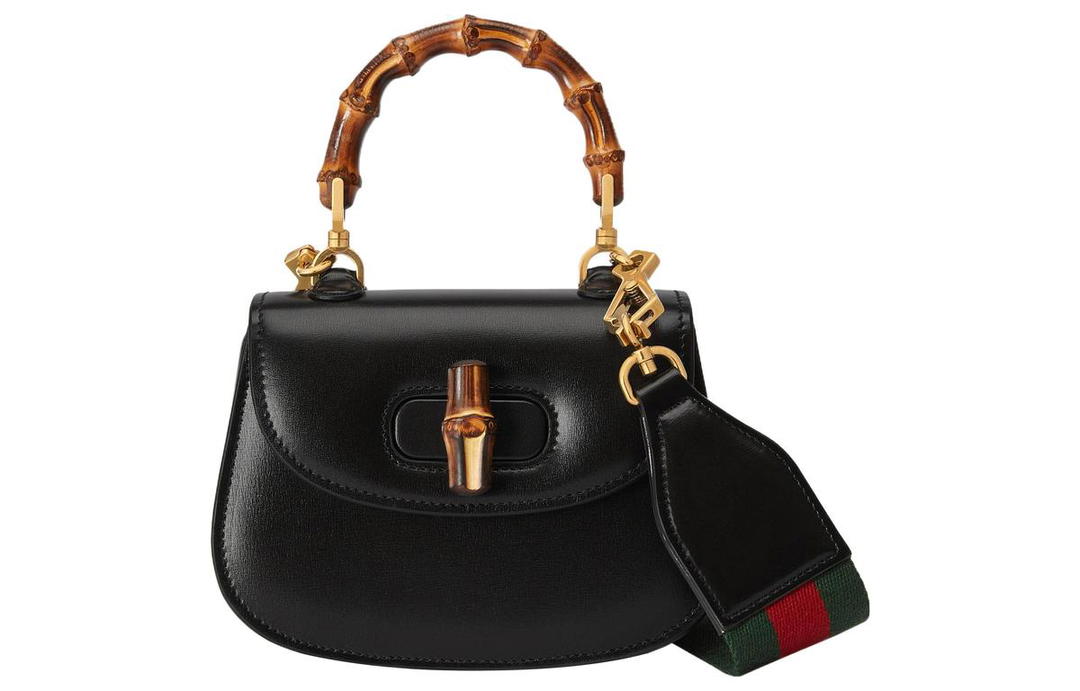 Gucci Gucci Bamboo 1947 Leather Bamboo Bag Handbag, Shoulder Bag Mini Women's Black/Brown