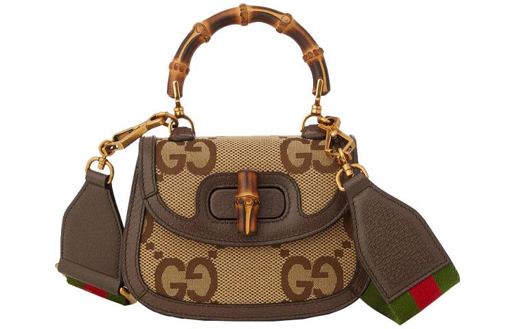 Gucci Gucci Bamboo 1947 Canvas With Leather Trim Bamboo Bag Canvas Bag Handbags Shoulder Bags Mini Women's Ebony/Camel/Brown