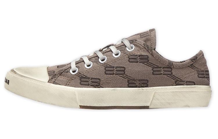 Balenciaga Balenciaga Paris Low Top Sneakers 'Tan Allover Logo Cotton And White Rubber'