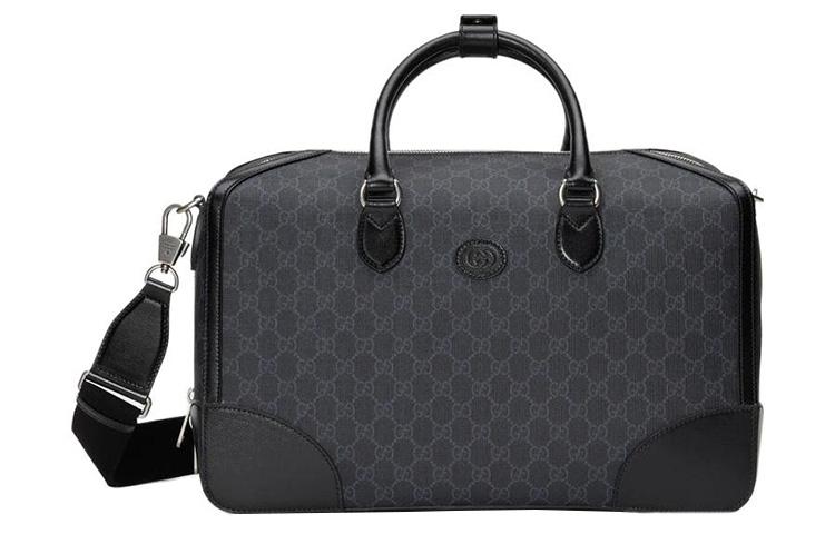 Gucci Gucci Canvas Patchwork Leather Travel Bags Shoulder Bag Crossbody Bag Handbag Regular Men's Black