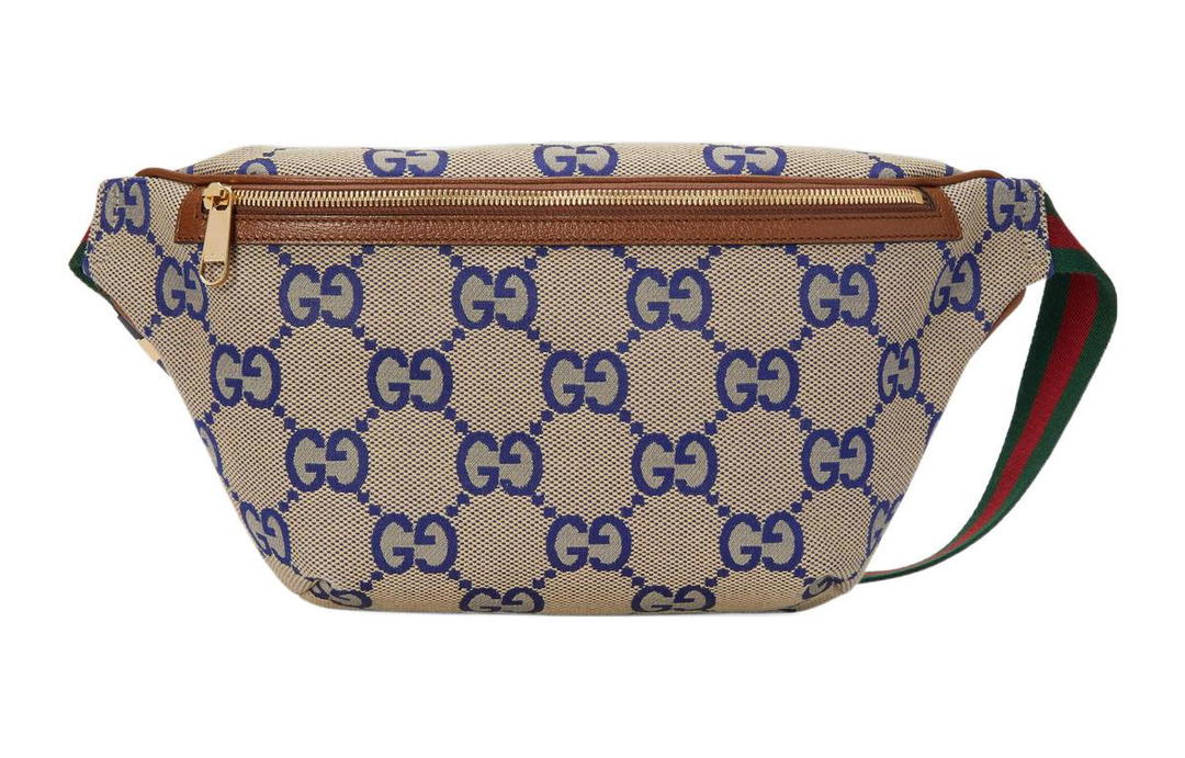 Gucci Gucci Canvas With Leather Crossbody One Shoulder Canvas Bag Fanny Pack Men's Blue/Brown