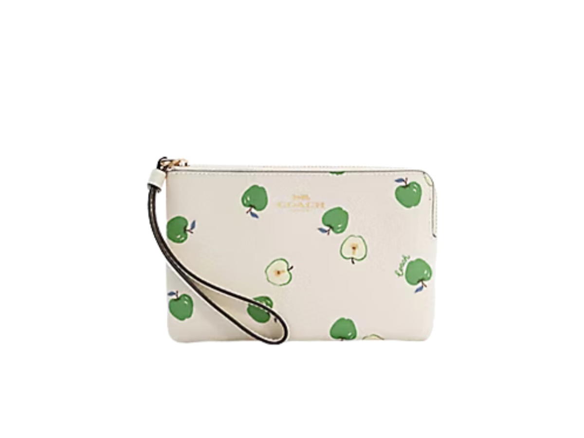 Coach Coach Corner Zip Wristlet with Apple Print Chalk