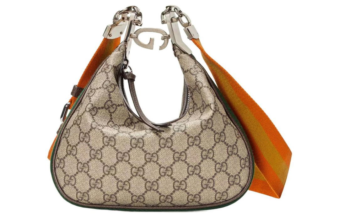Gucci Gucci Attache Canvas Leather Trim Dumpling Bag Handbag Crossbody Bag Shoulder Bag Women's Ebony/Orange Yellow