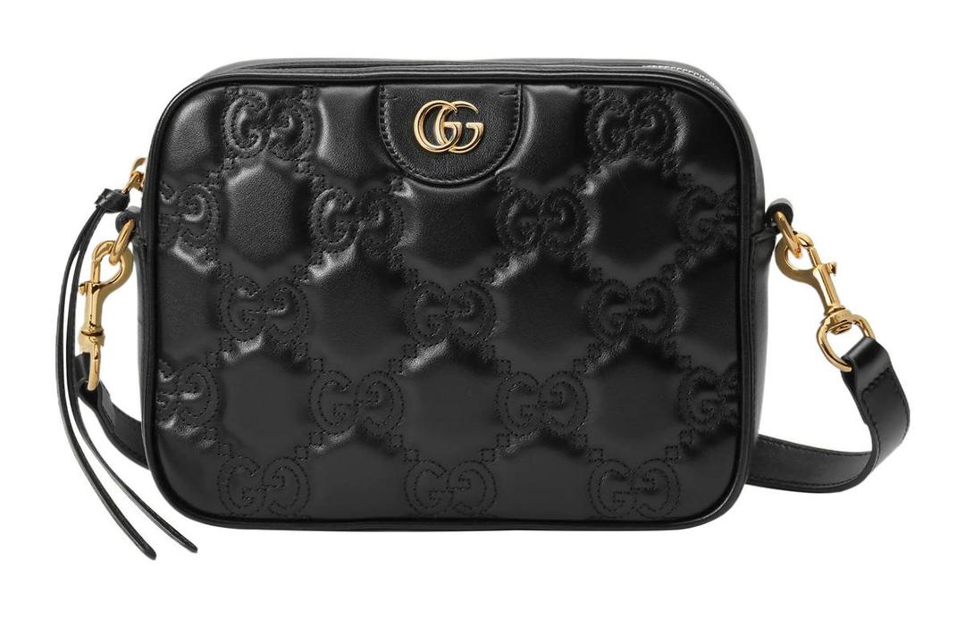 Gucci Gucci GG Matelassé Leather Camera Bag, Small Square Bag Shoulder Bag, Handbag Small Size Women's Black