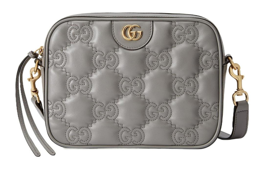 Gucci Gucci GG Matelassé Leather Small Square Camera Bag Shoulder Bags Handbags Small Size Women's Gray
