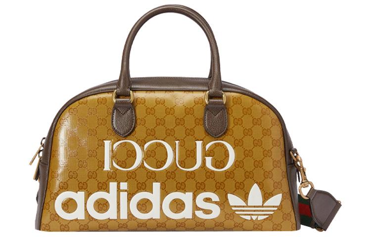 Gucci Gucci adidas Collaboration Leather One Shoulder Handbag, Travel Bag Medium Size Men's Brown Yellow