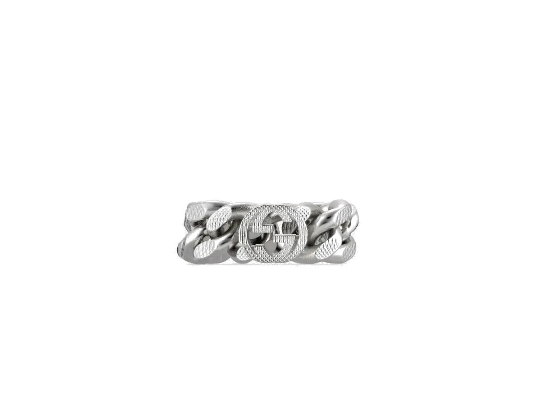 Gucci Gucci Interlocking Gourmette Chain Ring Silver-toned Metal