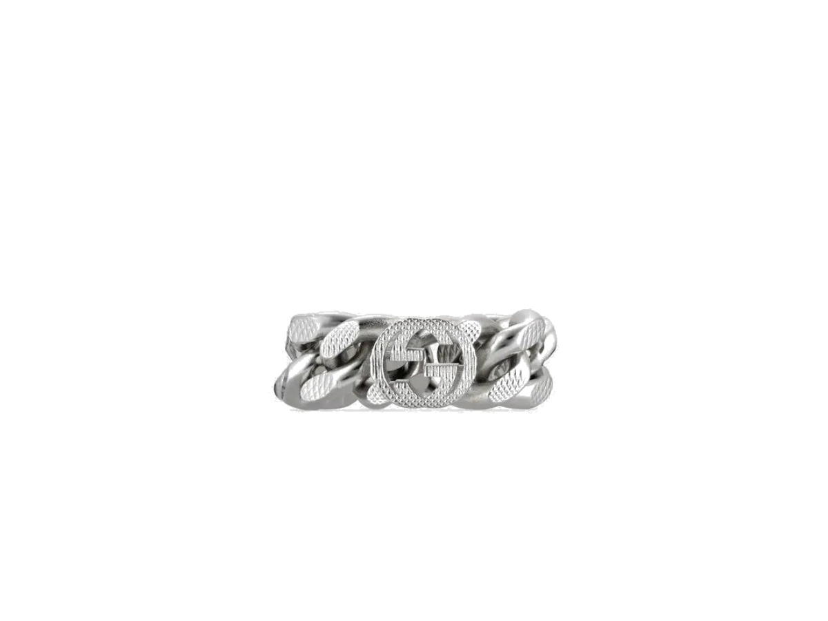 Gucci Gucci Interlocking Gourmette Chain Ring Silver-toned Metal