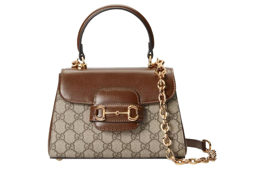Gucci Gucci Horsebit 1955 Canvas With Leather Shoulder Bag Crossbody Bag Handbags Mini Women's Brown/Ebony