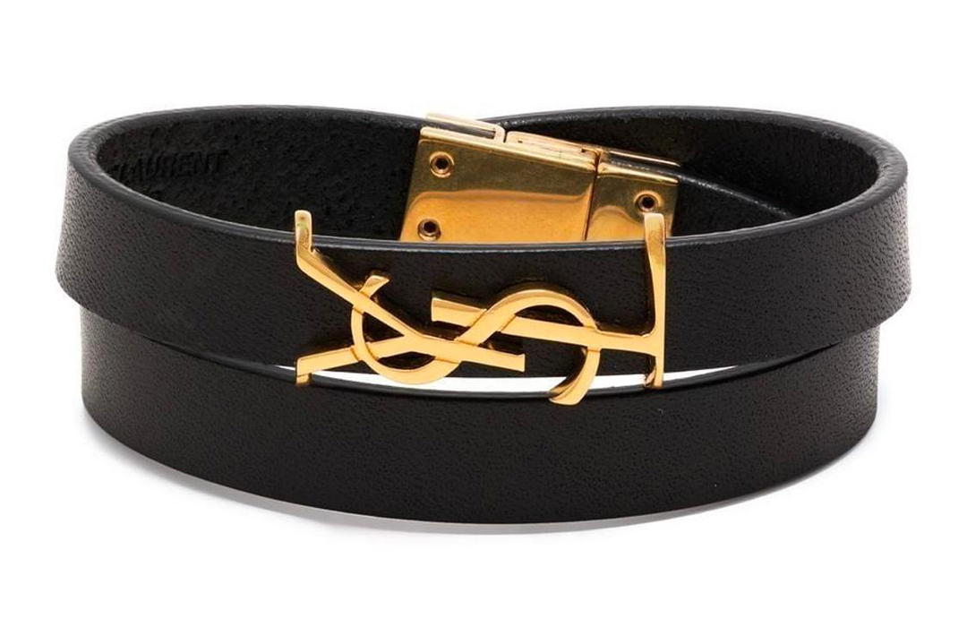 Saint Laurent SAINT LAURENT Opyum Double Wrap Bracelet In Leather And Metal