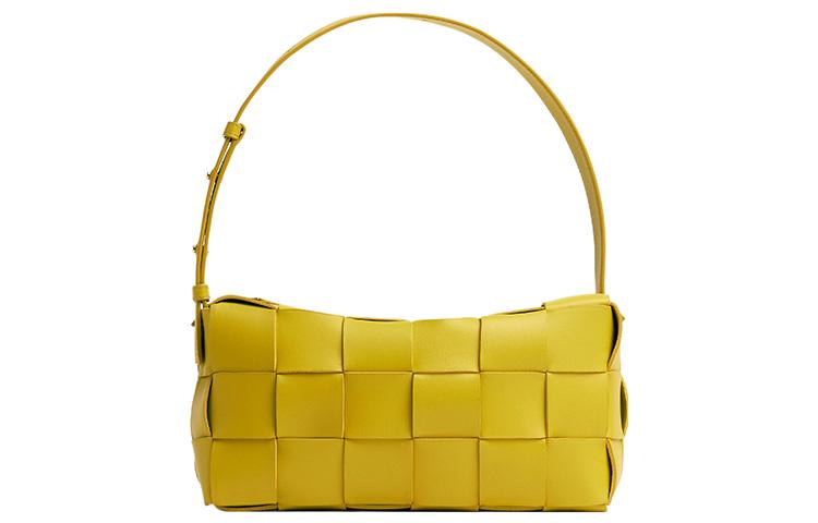 Bottega Veneta Bottega Veneta Brick Casstte Leather Waffle Bag, Shoulder Bag, Handbag, Shoulder Bag Medium Size Women's Yellow