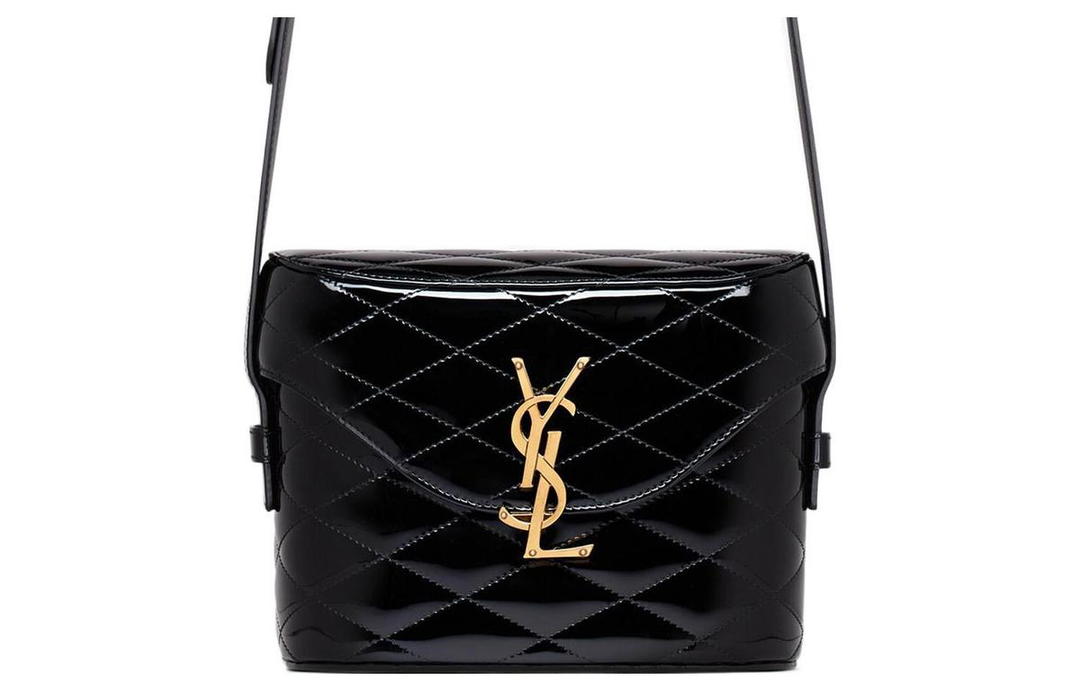Saint Laurent Saint Laurent June Quilting Patent Leather Calfskin Shoulder Bag Crossbody Bag Women's Black