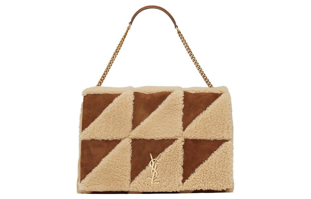 Saint Laurent Saint Laurent Jamie Calfskin With Sheepskin Accents Handbag Shoulder Bag Large Size Women's Brown/Beige